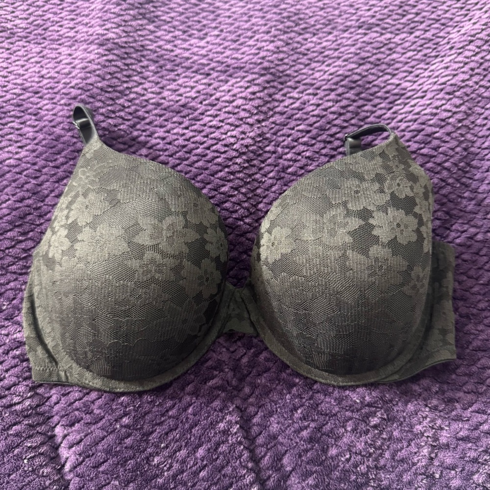 Black Floral Lace 36DD Victorias Secret PINK Wear Everywhere Push Up Bra